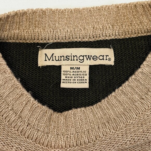 Munsingwear Color Block Crewneck Sweater Green Beige Design M Drop Long Sleeve - Picture 9 of 10